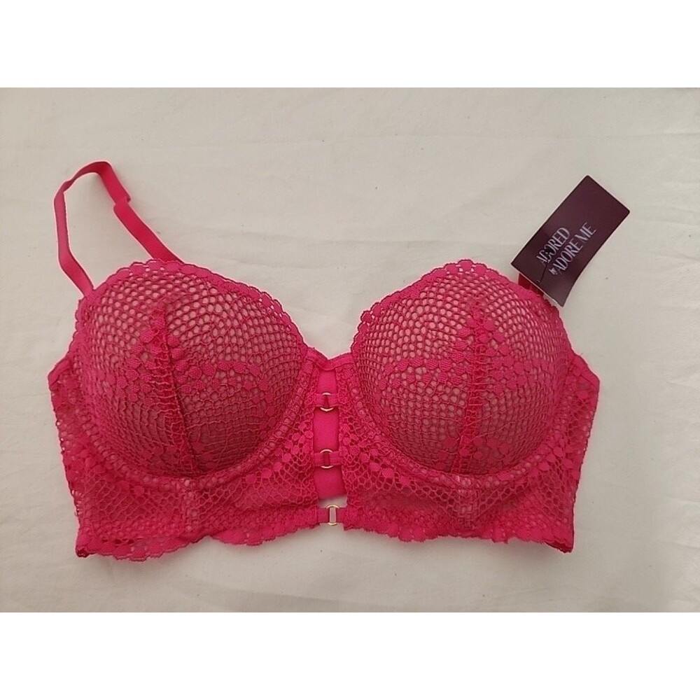 Adored by Adore Me Morgan Push Up Underwire Bra Women's Pink Lace Overlay Cups